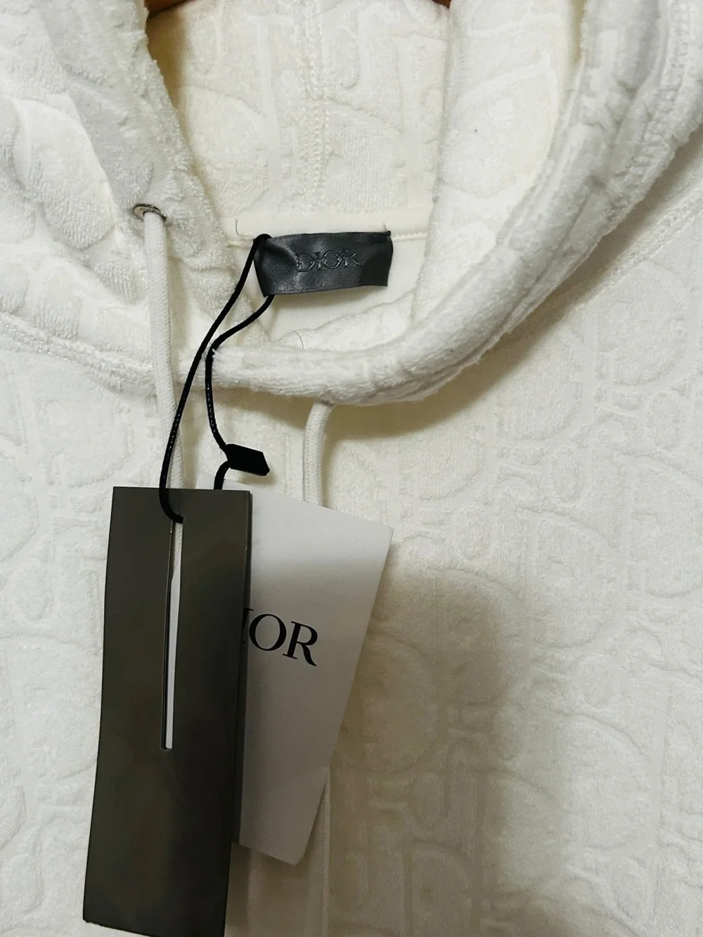 Men's Cream Quilted Logo-Embossed Crewneck Hoodie